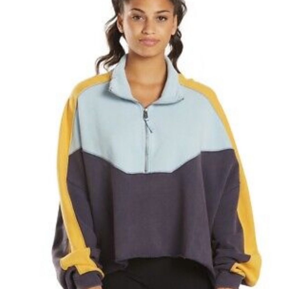 Free People Movement Free People Split Second 1/2 Zip Pullover Navy Combo XL